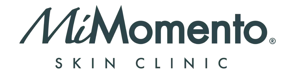 Logo van schoonheidssalon MiMomento Skin Clinic met stijlvolle typografie en geregistreerd handelsmerk
